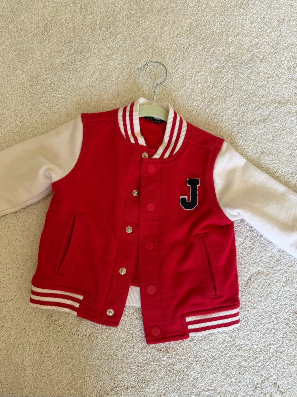 Janie and Jack Red and White Letterman Jacket Sweater